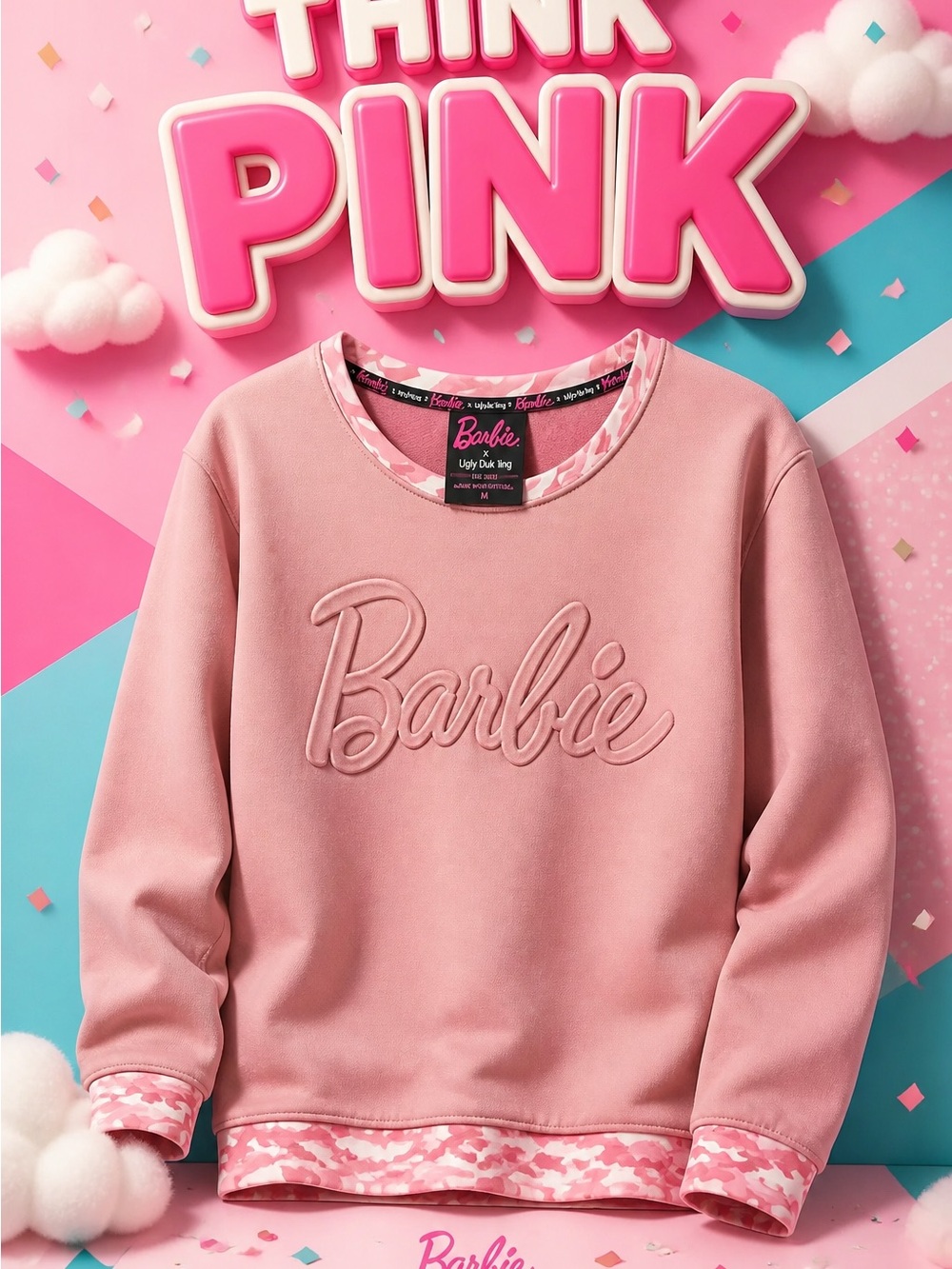 Barbie x Ugly Dukling Pink Embossed Logo Women’s Top